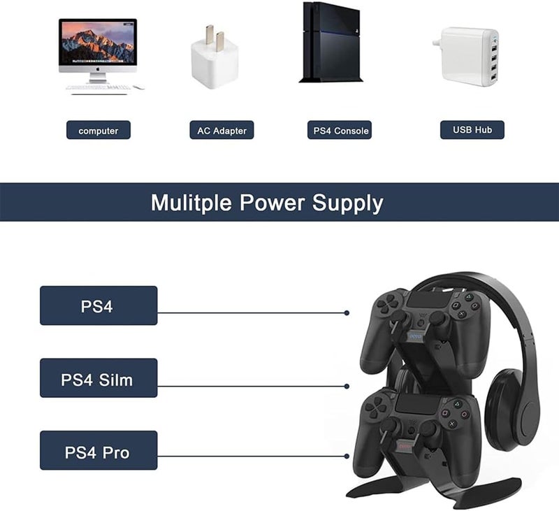DOYO PS4 Controller Charger Dock Station, USB PS4 Controller Charging Dock, Charging Station with Fast-Charging Port and LED Indicators for PlayStation 4, Slim, and Pro Controllers - Image 4